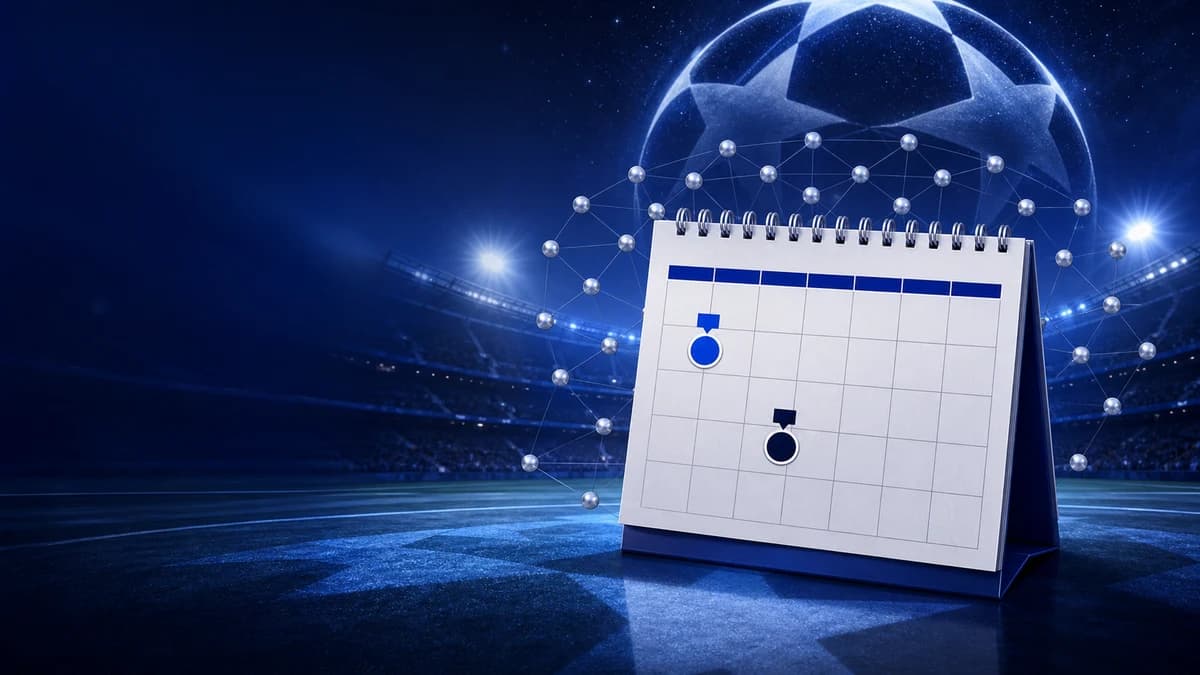 AI editorial Champions League calendar board showing the opening week in WAT