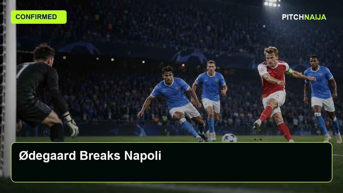 AI editorial illustration of an anonymous Arsenal captain striking the ball in a floodlit stadium