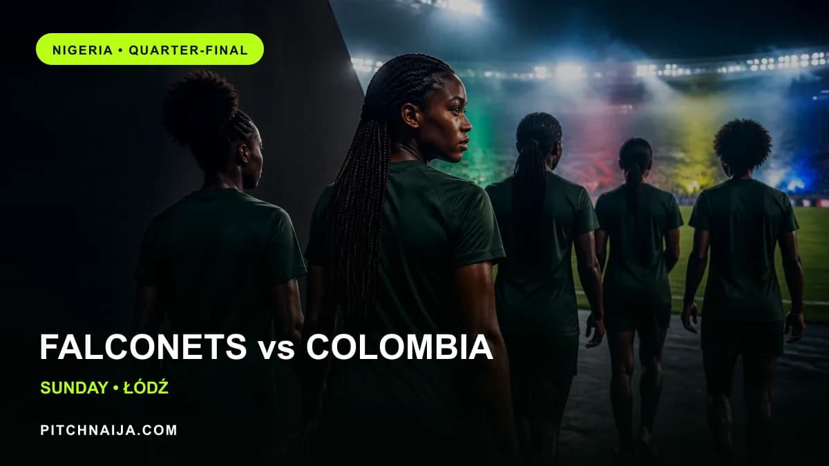 AI editorial scene representing Nigeria's Falconets preparing for a major tournament match