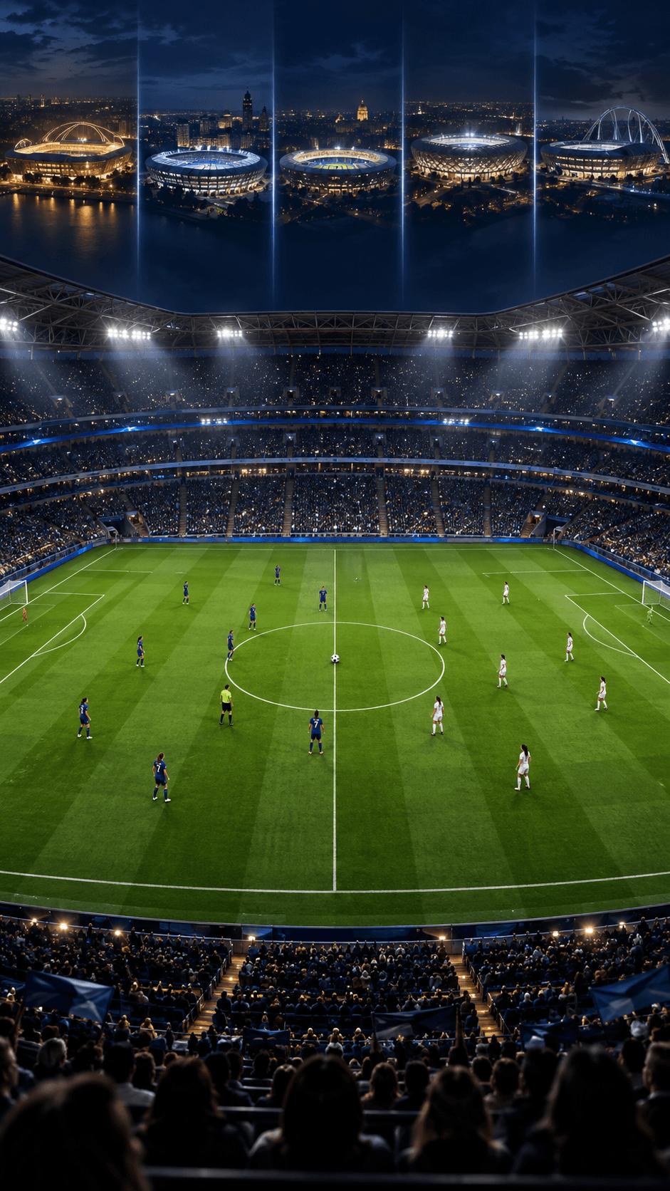 AI-generated editorial scene representing a Women’s Champions League match night