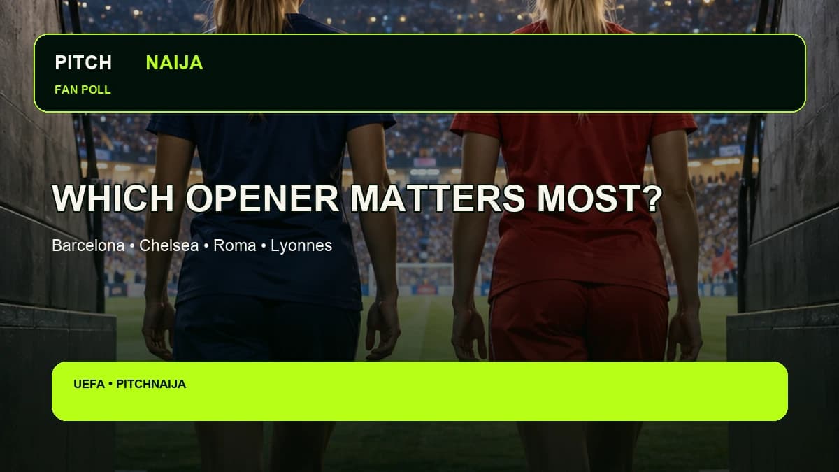 PitchNaija editorial poll visual for Wednesday’s UEFA Women’s Champions League fixtures
