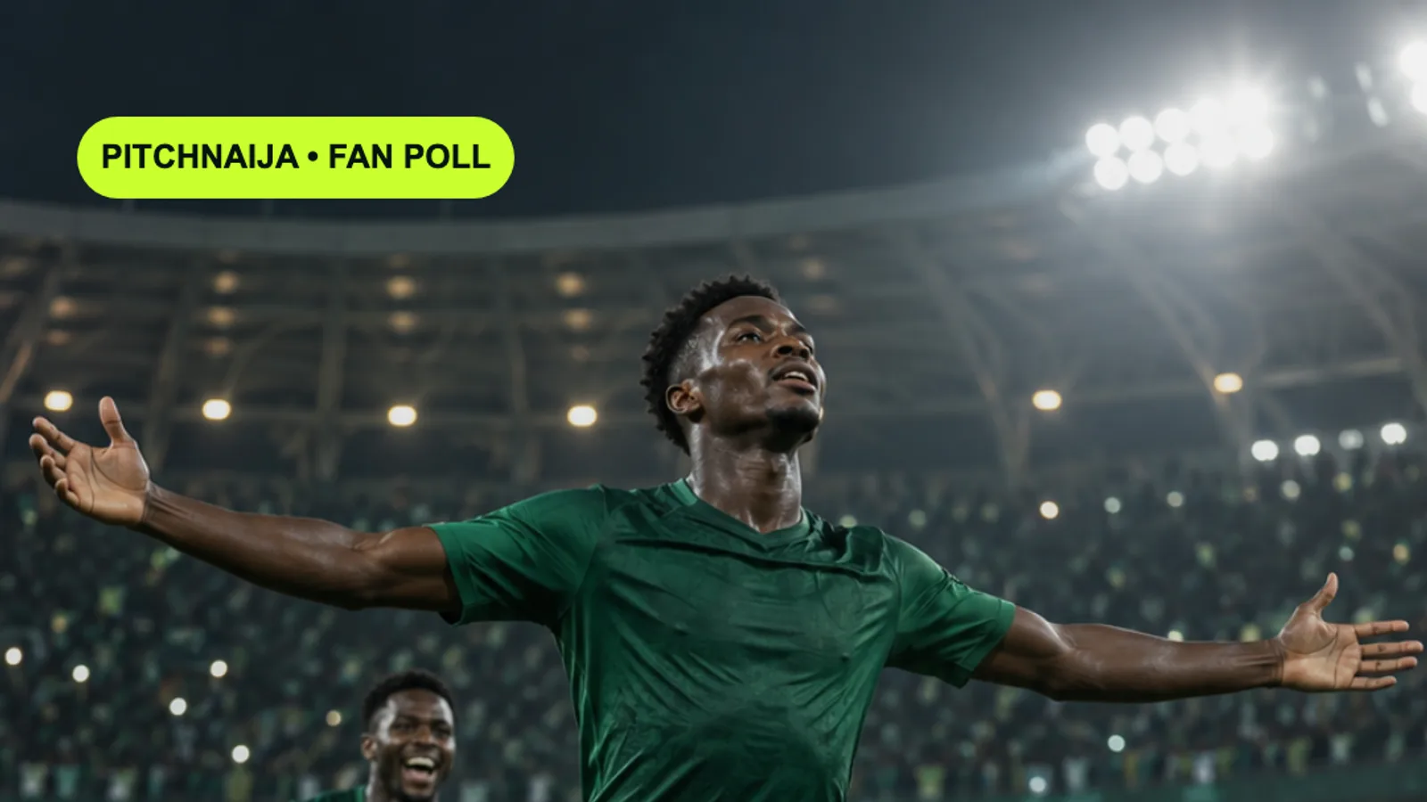 AI-generated PitchNaija editorial poll card about Nigeria’s comeback against Madagascar