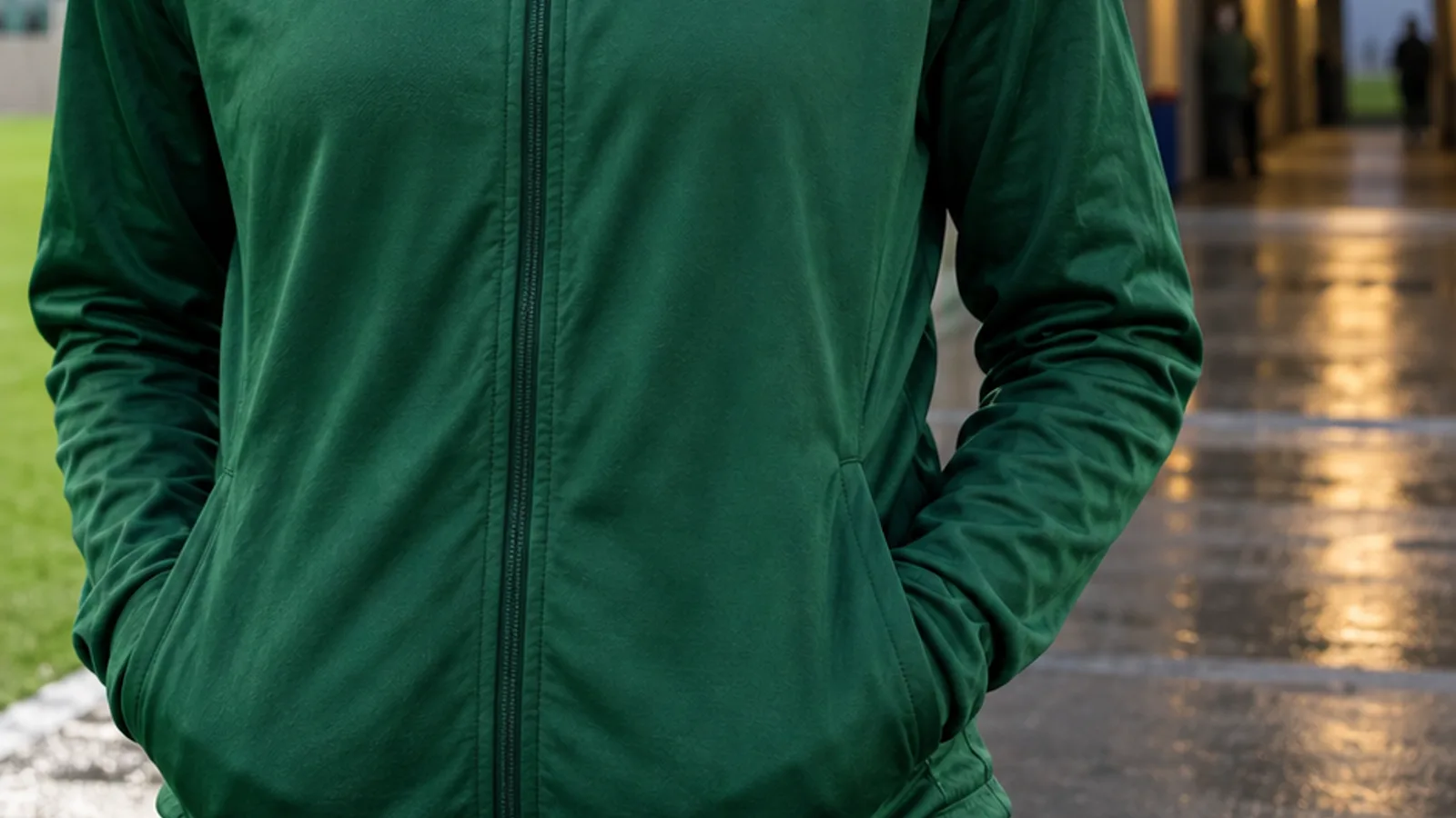 AI-generated editorial image of an anonymous Nigerian women’s footballer in a deep green training scene