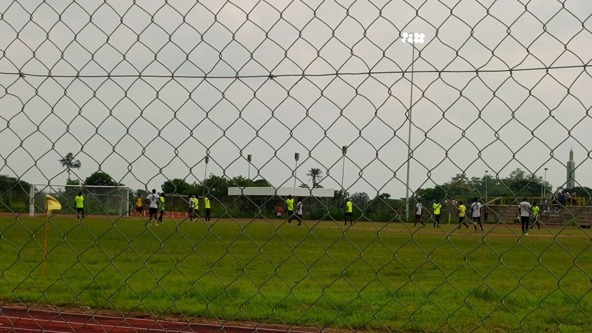 Football training at Obafemi Awolowo University in Nigeria; a licensed generic editorial photograph, not George Ilenikhena or Moses Usor.