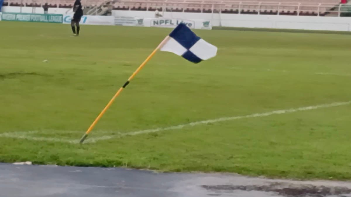 A rainy evening view of an NPFL match at Adokiye Amiesimaka Stadium in Port Harcourt.