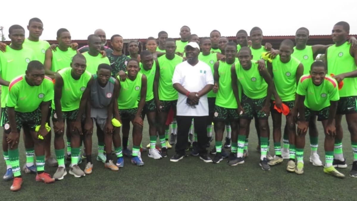 Nigeria's Golden Eaglets squad pose in green training kits before their WAFU B U17 Championship trip.