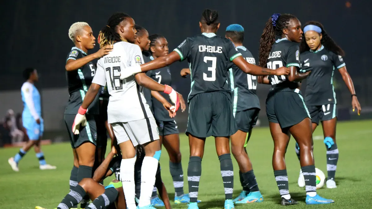 Nigeria women’s team, including Michelle Alozie, at WAFCON in July 2022; archive photograph, not the 2026 Comoros match.