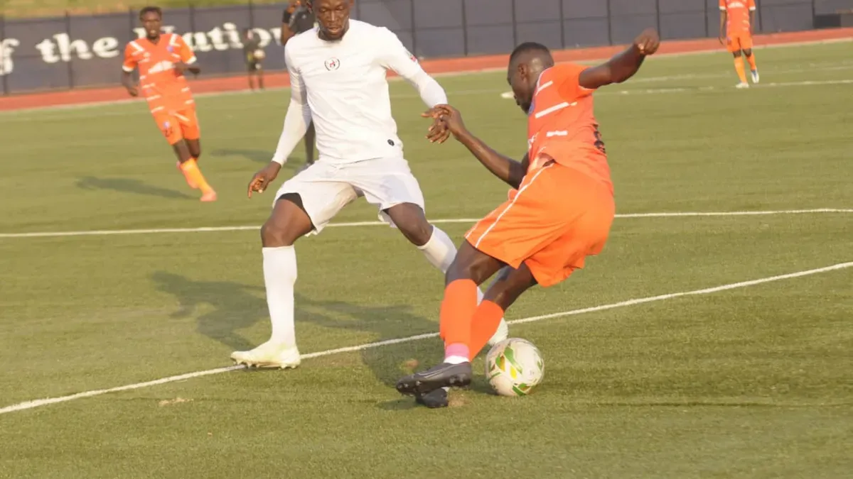 Rangers and Akwa United players contest the ball at Nnamdi Azikiwe Stadium on 17 July 2022; archive photograph, not the Barau match.