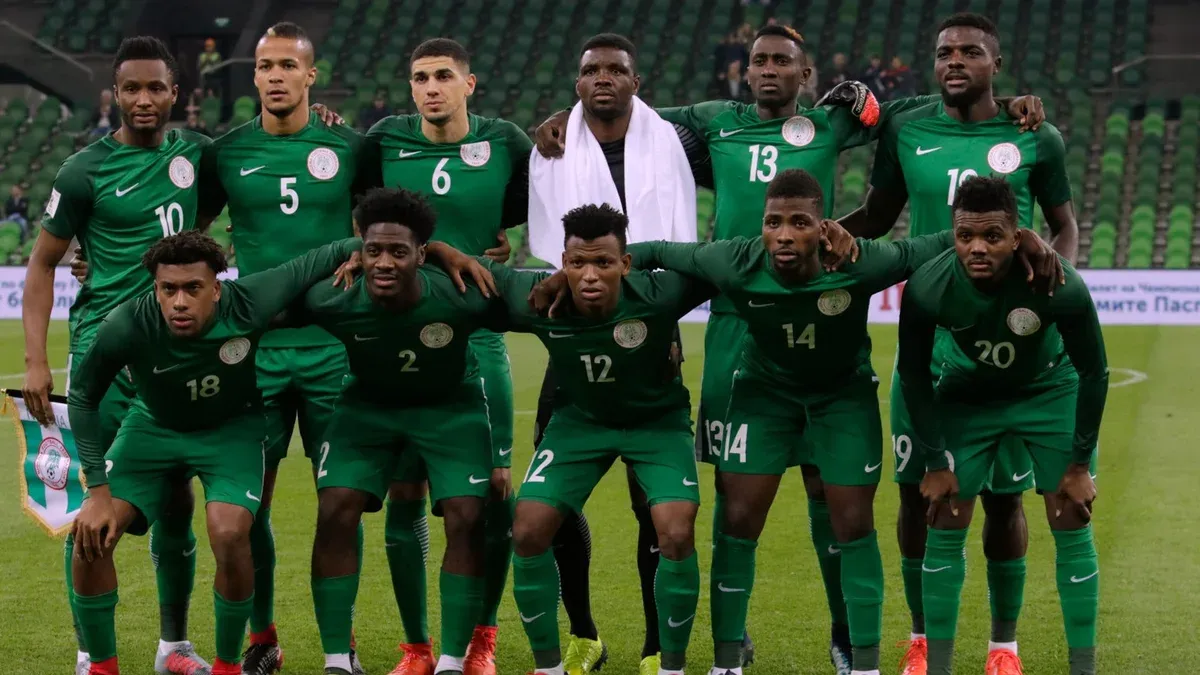 Archive: Kelechi Iheanacho (number 20, front right) with Nigeria before the Argentina friendly in 2017.
