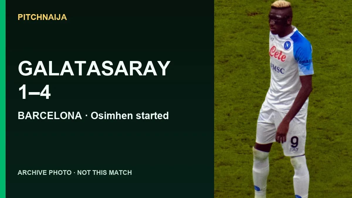 Archive photograph of Victor Osimhen in Napoli colours in 2023, not the Barcelona match.