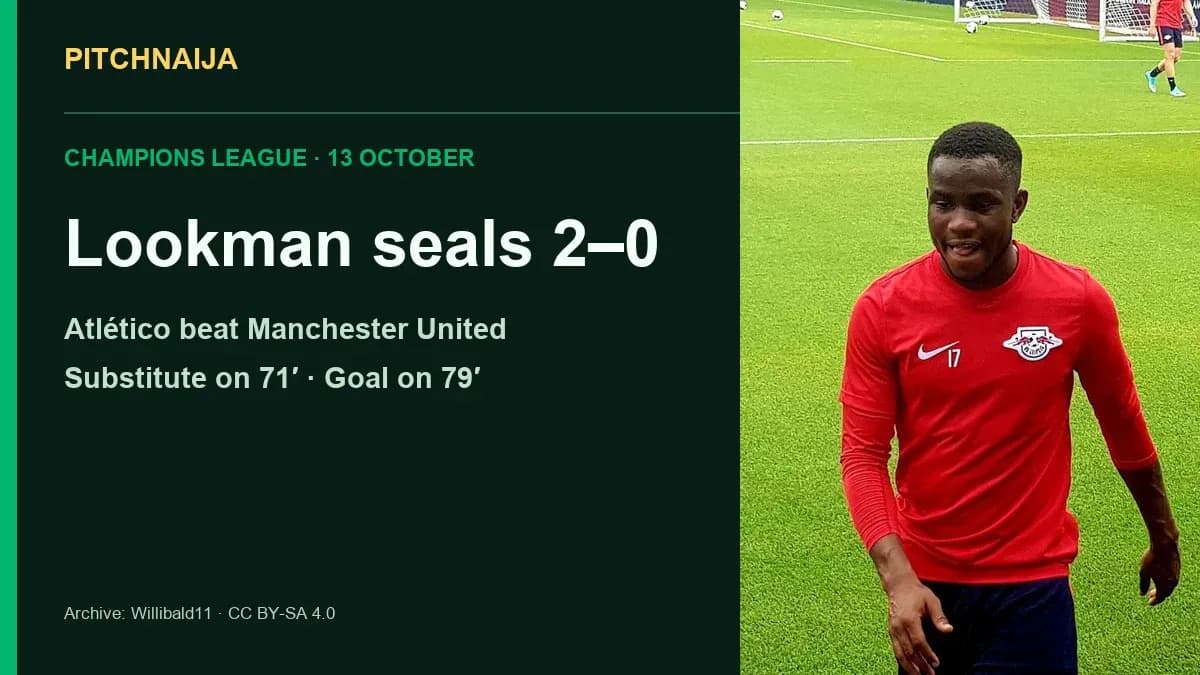 Archive photograph of Ademola Lookman training with RB Leipzig in 2019, not the Atlético–Manchester United match.