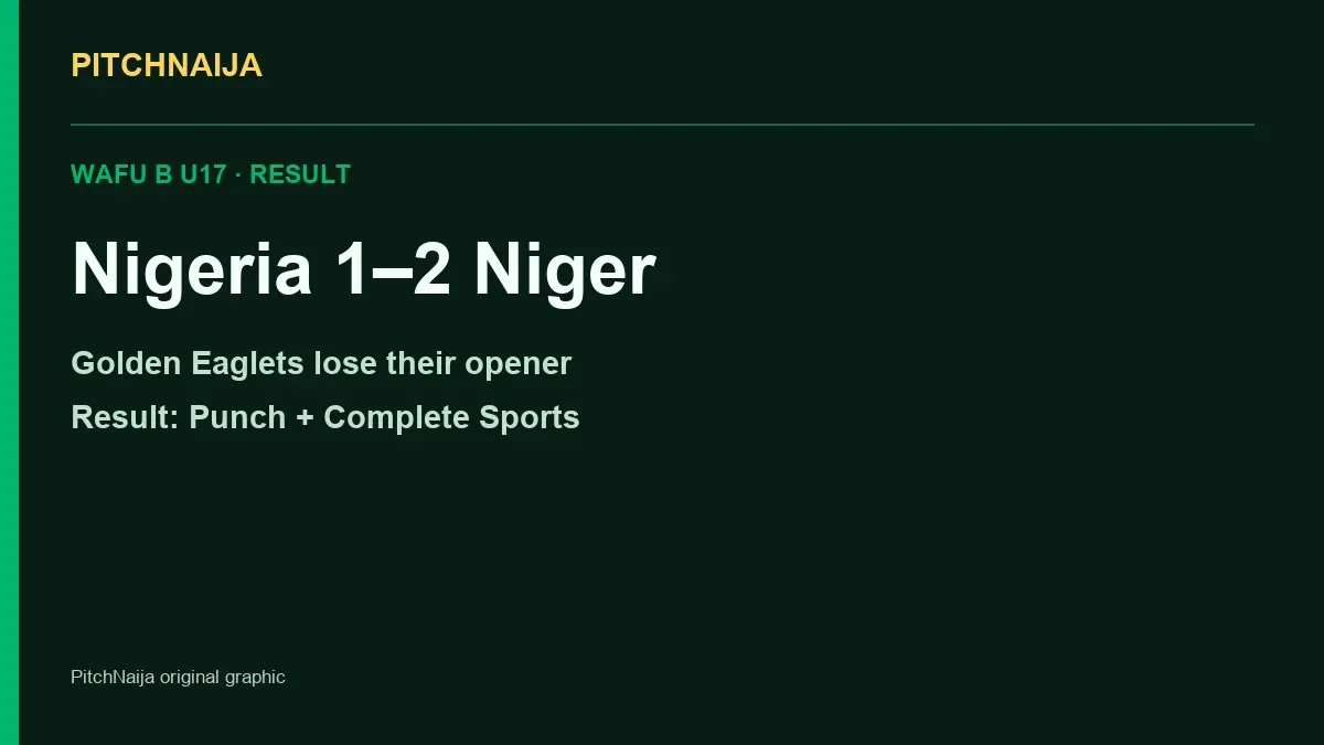 Original PitchNaija score graphic showing Nigeria 1–2 Niger; not a match photograph.