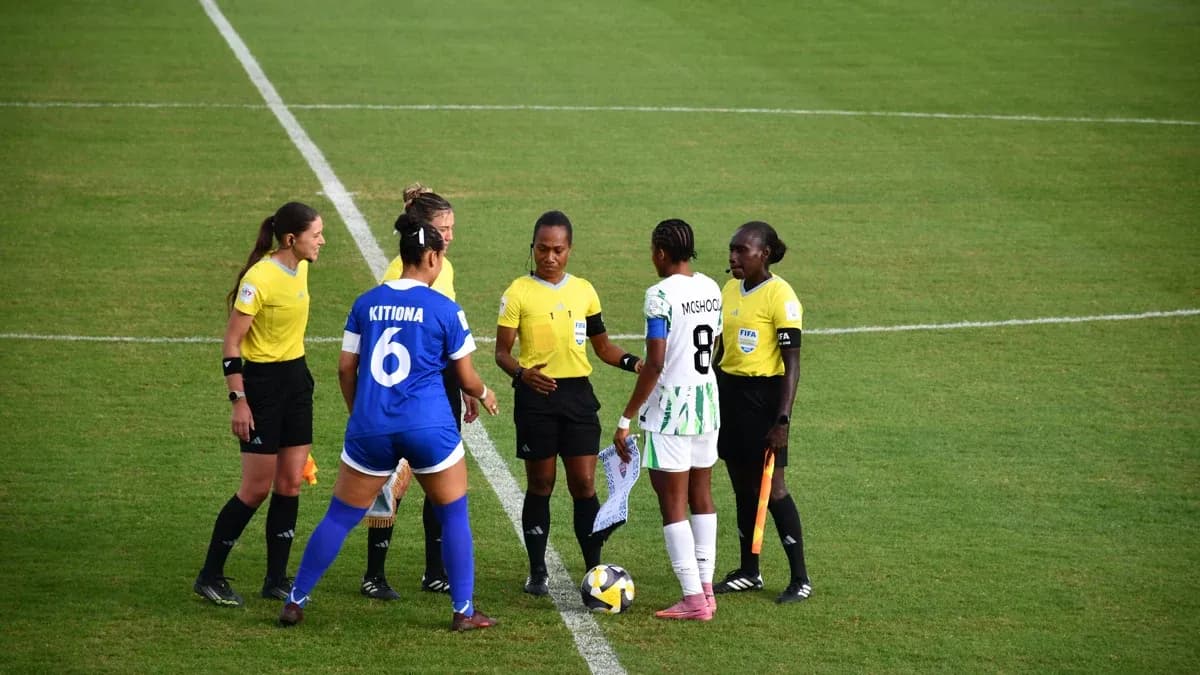 Archive photograph of Nigeria’s Flamingos playing Samoa at the 2025 U17 Women’s World Cup; not the 2026 Poland fixture.