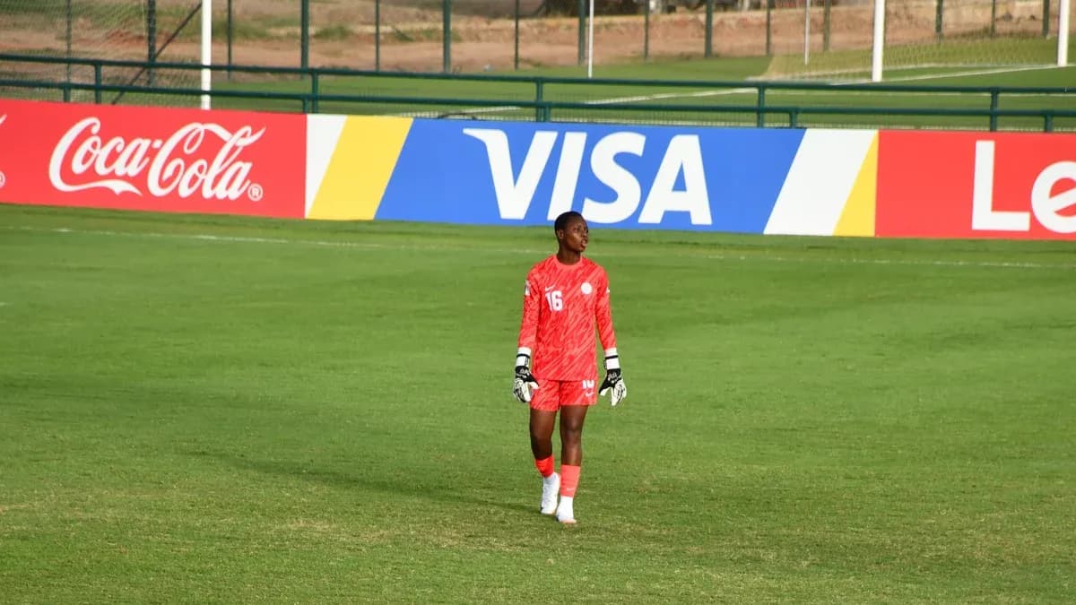 Archive photograph of Sylvia Echefu during Nigeria–Samoa at the 2025 U17 Women’s World Cup, illustrating Nigeria’s youth team; not the integrity briefing.