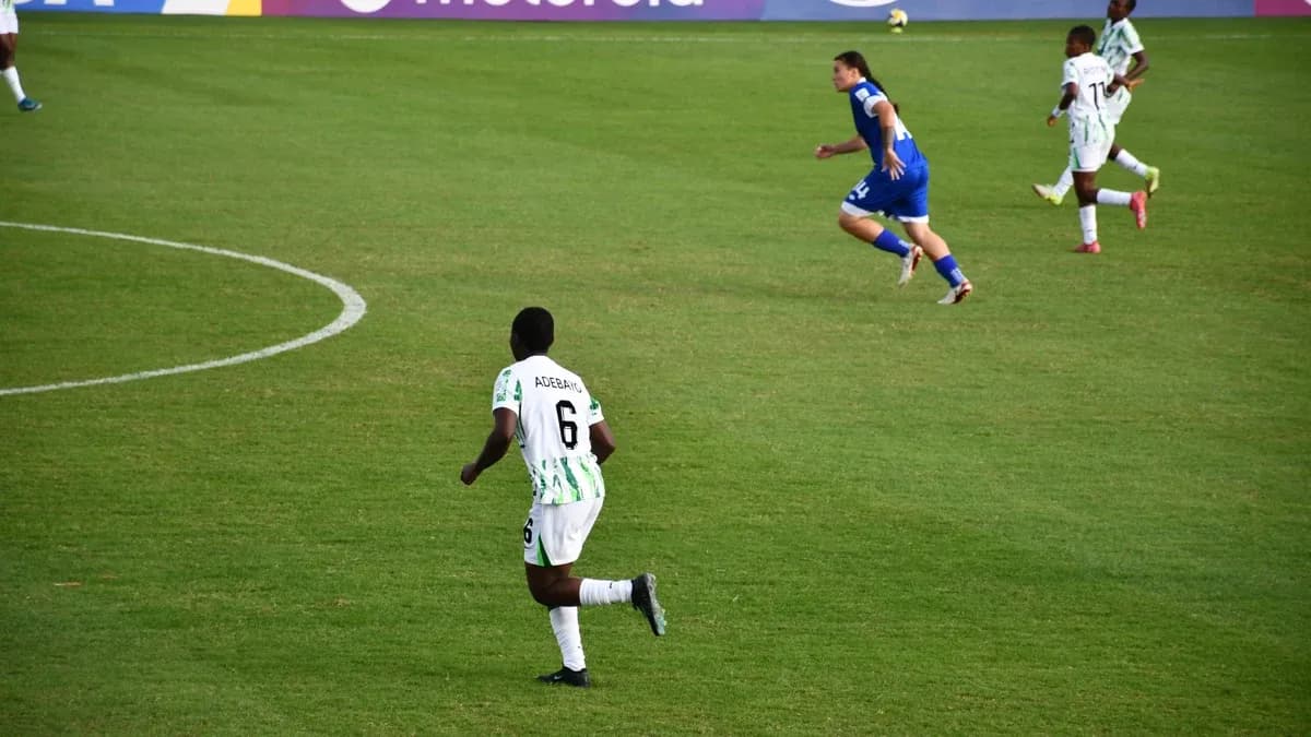 Archive photograph of Nigeria against Samoa at the 2025 U17 Women’s World Cup; not the 2026 Puerto Rico fixture.