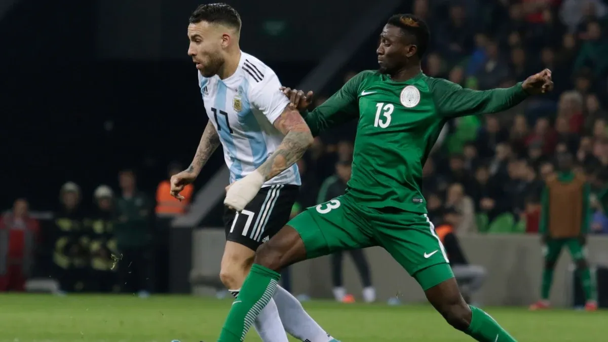 Archive: Wilfred Ndidi in green playing for Nigeria against Argentina in November 2017; not the Palace match.