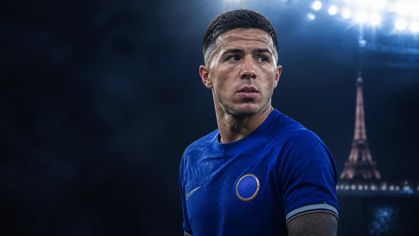 Enzo Fernandez under blue stadium lights amid transfer-window speculation