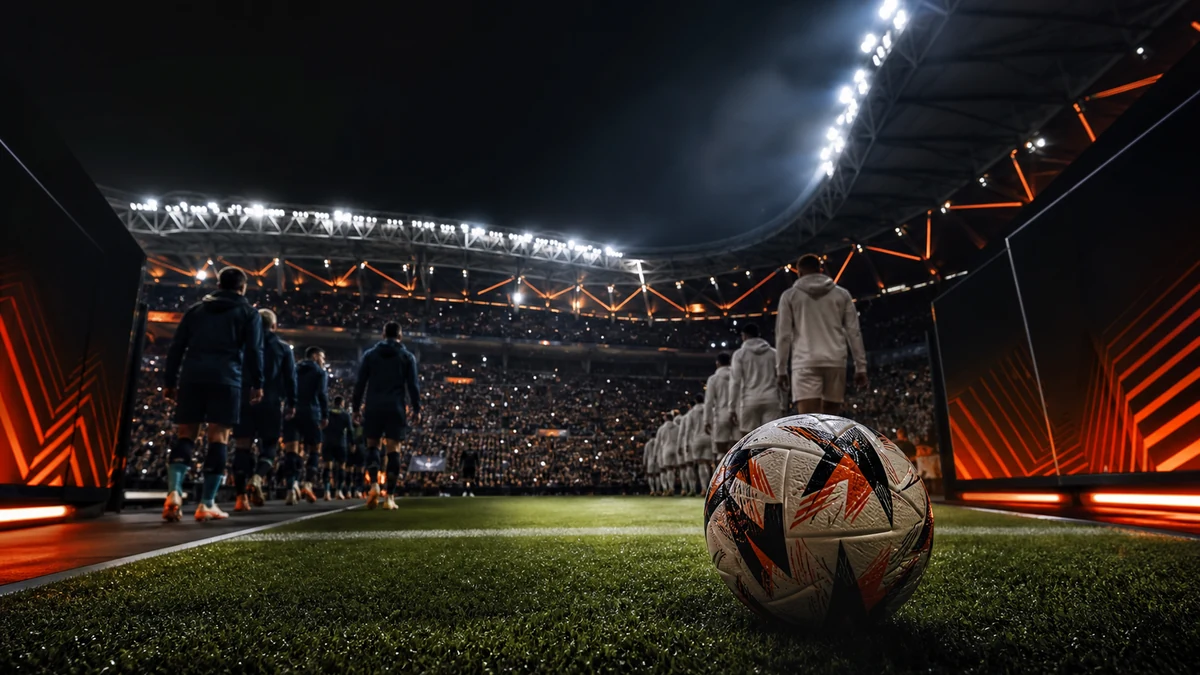 European teams enter a floodlit orange-and-black play-off stadium